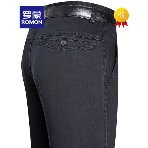 罗蒙（ROMON）春牛仔裤男高腰弹力休闲男裤宽松休闲中年爸爸夏季长裤子 3892黑色 38 (3 尺腰围)