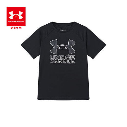 Under Armor children's clothing, children's short-sleeved round neck top, summer style for boys and girls, knitted moisture-absorbent outdoor sports quick-drying T-shirt, black 120, the size is small, please take one size larger as normal