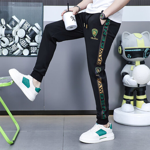 花花公子（PLAYBOY）休闲裤男士2025新款夏季潮流条纹刺绣时尚运动卫裤欧货束脚长裤 白色9926【休闲裤】 30
