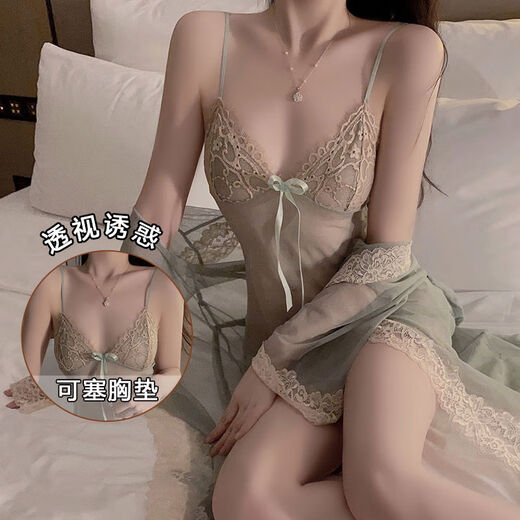 Sexy und interessante Unterwäsche-Pyjamas Uniform kleine Brüste große Größe 2025 Neues Set Passion Pure Desire M Empfohlen 80105jin [Jin entspricht 0,5 kg] 3883 Green Night Dress t-Pants