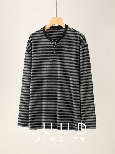 Xiaohongshu's popular simple and cool yarn-dyed craft sweater for men, classic retro pinstripe Henry collar long sleeves, black M M100-115Jin Jin is equal to 0.5 kg