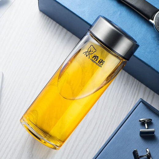 希诺玻璃杯单层男女商务办公泡茶水杯子XN-6016/6017/1200/6088 6191暗黑色-410毫升+杯刷杯套带