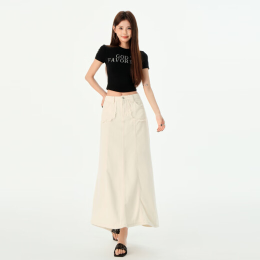 
Rice mirror apricot color high waist denim skirt women's spring and summer niche design slim fish tail skirt mid-length skirt 1047 apricot color M
