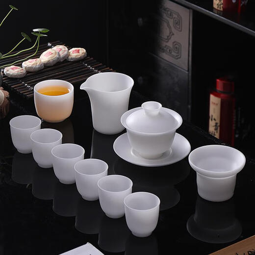 SANQIHU KUNG FU TE TE TEA DEHUA Vegetariano Tipo de cubierta simple Tazón Copa de té Copa maestra Caja de regalo Whole Regalo 7 Vegetariano Tipo de hielo Montar el viento y el tazón de la cubierta redonda del viento olor 9274