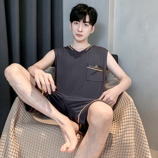Dugu jialuo modal pyjamas masculin de gilet de glace de glace d'été sans manches mince adolescente étudiante étudiante de grande taille de vêtements de maison