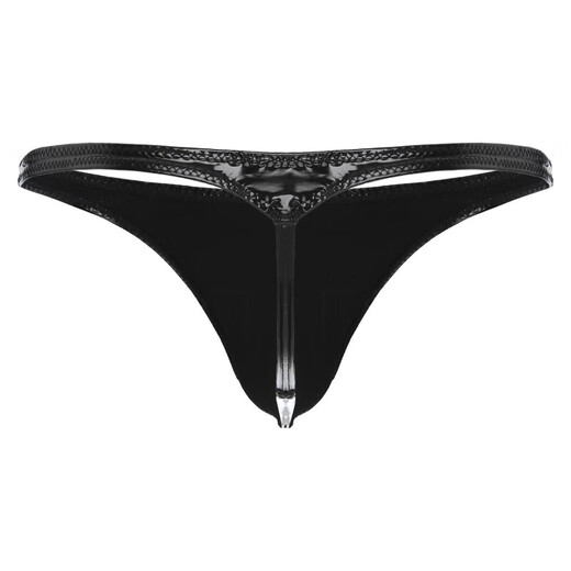 
Sexy gay low waist T-pants tempting and revealing hips light and elastic sexy men's thong bright leather U convex bag single tits black sub-size M