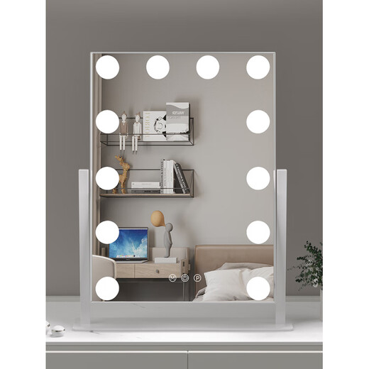 Fat Donglai's same style dressing table dressing table makeup mirror with light led high definition desktop desktop dressing mirror smart touch special makeup artist mirror beauty mirror frame - plug-in version white 9 lights
