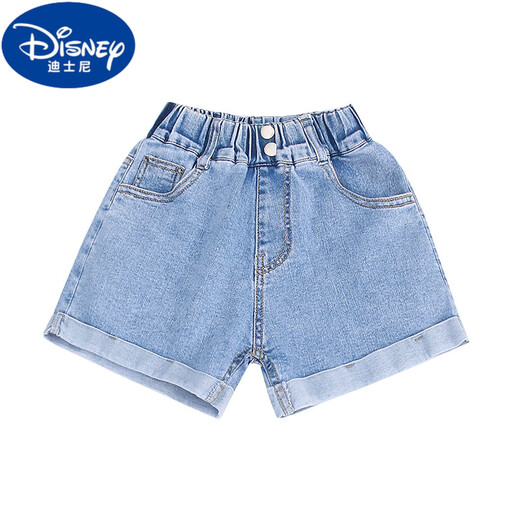 Disney Girls Shorts Curled Denim 2025 Neue Kinderkleidung mittelgroße Kinder Sommerdünnstil modischer Mädchen Sommeranzug 6224 weiße Schmetterlingshorts 140 Größe empfohlen 7-10 Jahre alt [130-140 cm]