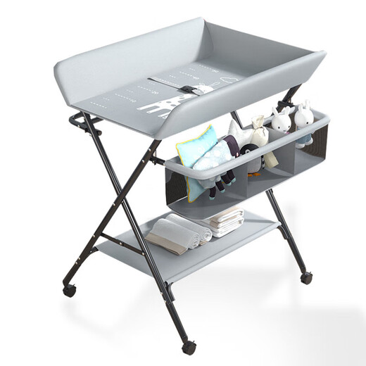 Windel Tisch Babypflege Tisch tragbares Multifunktionsfaltbares Badebad Babybett Windeln Touch Tisch Altes Schlossgrau-Stil (Basketball + Kleidung Trocknenstange + Lagertisch Rack