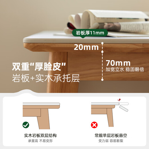 Original element solid wood dining table, simple slate dining table, household table, dining table and chair combination 1.4 meters + 4 vertical chairs P3111