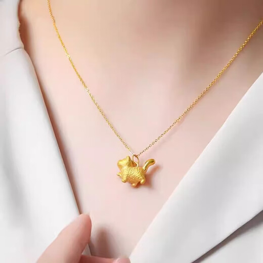 Dewey Fan's gold-plated silver 999 gold Tsundere Cat Necklace New Fashion Cute Three-dimensional Cat Pendant as a gift for your girlfriend Tsundere Cat Single Pendant (Thick Gold Layer)