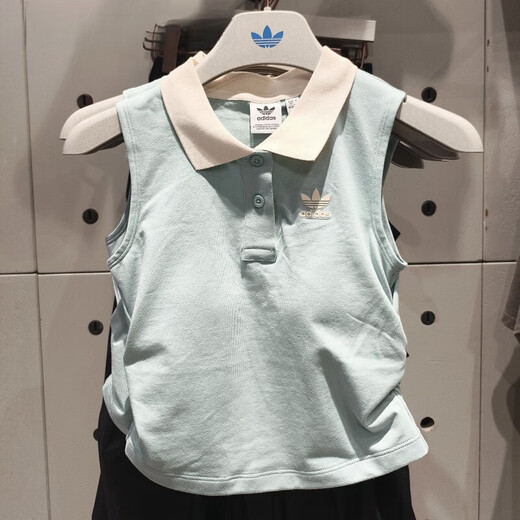 Женская ткань Adidas Clover 2025 Осенью Новая Горячая Девушка Короткая узкая лацканая мягкая жилет KE3893 KE3894 Light Green_han yu White_vest_back