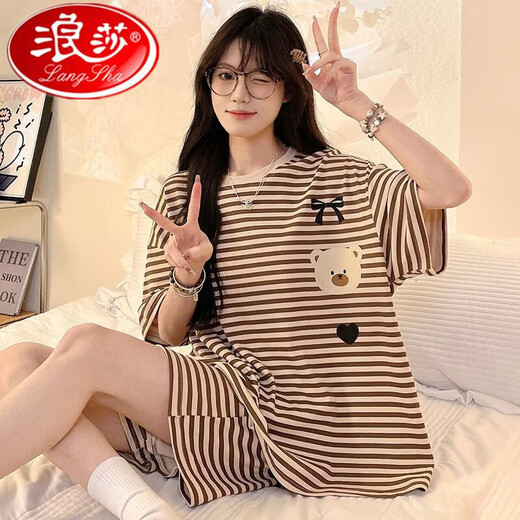 Langsha Pajamas para mujeres en el verano delgado de manga corta nueva oso nuevo set de dos piezas Cartoon Girl College Student Ropa para el hogar se puede usar fuera de 691 Patrón negro Bear L tamaño [peso 90-110Jin [Jin iguala 0.5 kg] Tamaño promedio