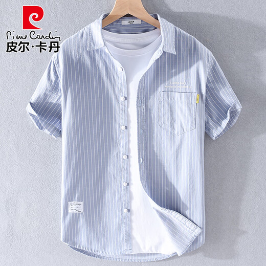 皮尔卡丹（pierre cardin）夏季男士翻领短袖t恤棉质T宽松衬衫领上衣服带领条纹体恤文艺男装 9721白色 M