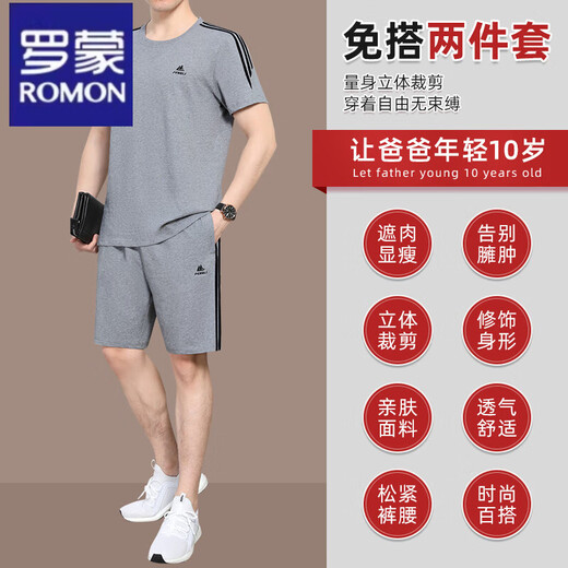 
Romon pure cotton sports suit men's summer short-sleeved shorts running casual sportswear thin round neck middle-aged daddy suit 9922 white (short-sleeved shorts) L [Suggested 100-120 Jin [Jin equals 0.5 kg]]