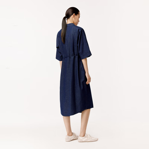 LESS【迅系列】V领和服款连衣裙女廓形宽松短袖牛仔裙2O4G13820 993牛仔深兰 S