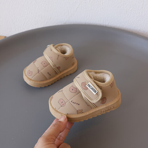 1--5 years old plus velvet thickened baby toddler shoes girls soft-soled snow boots winter warm shoes waterproof boys cotton shoes khaki 21 inner length 14cm