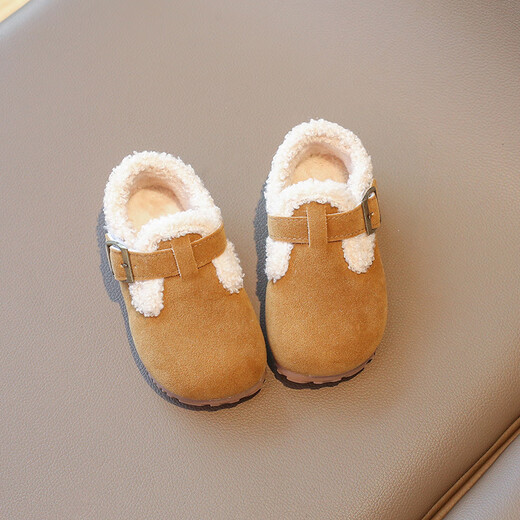 Jin Jin is equal to 0.5 kg. Mu boys and girls Birkenstock shoes, winter velvet cotton shoes, soft bottom baby toddler shoes, baby bean shoes, children's shoes, khaki color, size 24, inner length 15cm