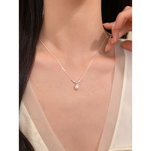 Donglai quality 925 sterling silver natural pearl necklace broken silver necklace 2025 new women's clavicle chain 925 silver pearl broken silver necklace