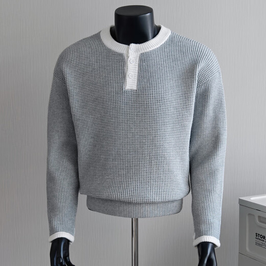 Dai silk warm autumn Henry collar men's bottoming shirt with 2025 new autumn and winter top handsome waffle sweater men's gray M _ It is recommended that 100 Jin Jin is equal to within 0.5 kg