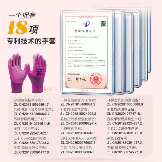 星宇浸胶劳保手套优耐保橡胶防滑耐磨工地工作建筑干活防护A688【正品行货】 S码24付耐磨透气-A688紫色
