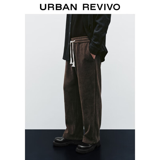 UR2025 new winter men's retro casual elastic waist drawstring plus velvet wide leg pants UML650125