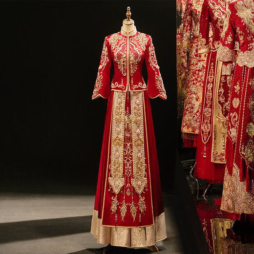Xiuhe shijia xiuhe mariage mariage mariage 2024 Nouveau mariage industrie lourde mariage toast mariage nouveau robe de mariée chinoise dragon et phoenix robe ming mariage mariage mariage mariage mariage mariage mariage mariage n-051 m