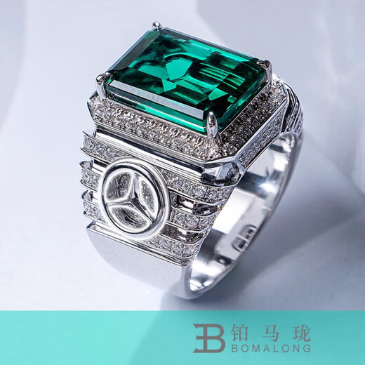 Nilan Fat Donglai same style men's platinum ring platinum silver-covered ring men's pt950 cultured emerald index finger men's platinum-covered silver-Mercedes-Benz car logo No. 22-24