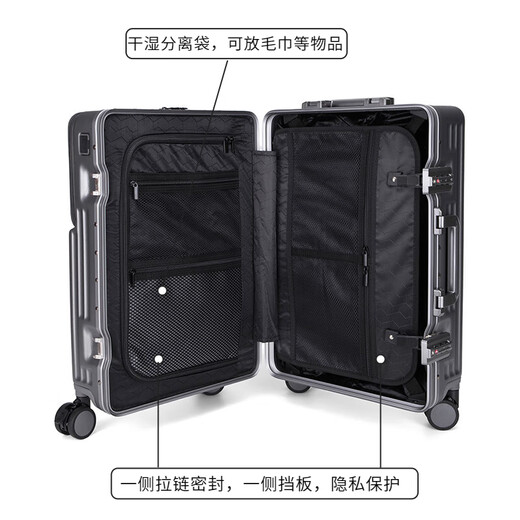 Walker Shop suitcase 2025 new front open cover boarding trolley case sturdy and durable multi-functional travel case Gun color [front open cover + cup holder + brake wheel] 20-inch [spot direct delivery/boarding case]