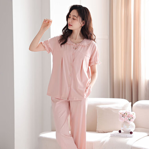 Yalu Brust Pad Pyjamas für Frauen im Sommer coole Xinjiang-Baumwoll-Kurzärmel-Hosen können mit integriertem Anti-Concave Point-Kleidungsbezug Z694 Shrimp Pulver Brust Pad M Empfohlen 80-105 Jin [Jin gleich 0,5 kg]