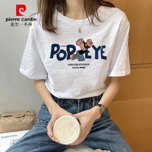 Pier Cardin Bambus Joint Cotton White Kurzärmelte T-Shirt für Frauen im Sommer 2025 Neues dünn loses halbärmelige T-Shirt Top Ins 6210 Weiß M.