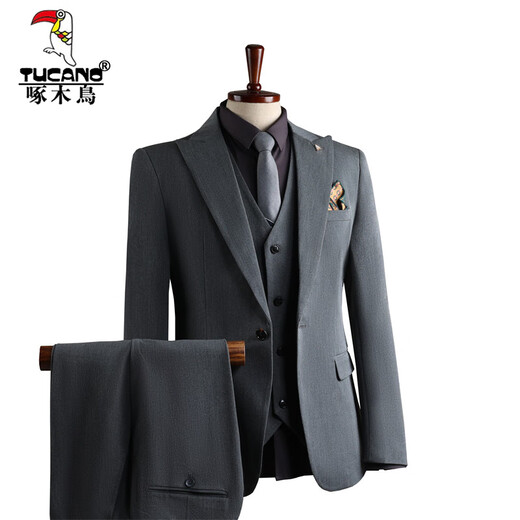 Woodpecker (TUCANO) suit men's suit slim Korean style professional suit suit men's business formal wear high quality groom's wedding clothing black (suit + trousers) XL 52