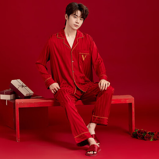 Victoria's Secret Silk Striped Couple's Pajamas Red Men's and Women's Pajamas New Year's Eve Home Wear Set 25 New Black XL Men