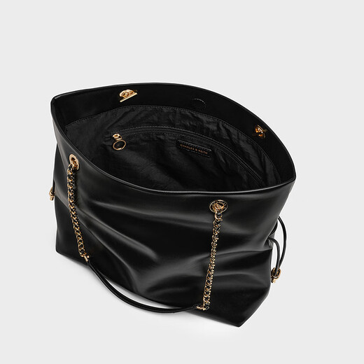 CHARLES&KEITH25秋季新品大容量柔软抽绳链条福袋包托特包包女包CK2-20782654 Black黑色 L