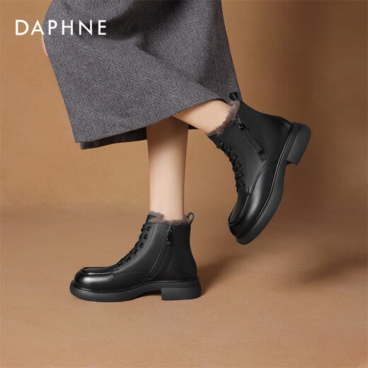 Daphne women's Martin boots autumn and winter velvet warm short boots snow boots leather shoes velvet black 38