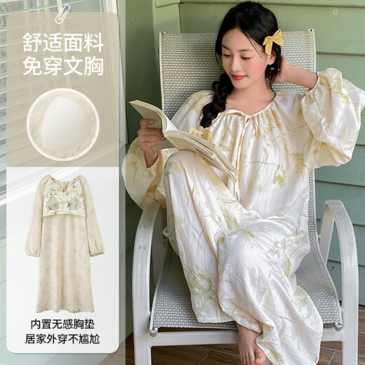 云朵棉睡裙女长袖仙女风连衣裙家居服 ZH-AM13063 M