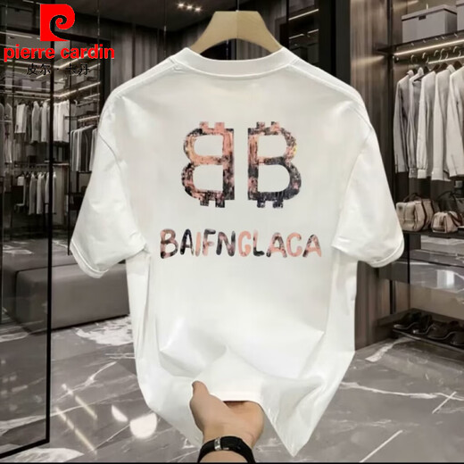 Pierre Cardin reines Baumwoll-Kurzärärt-T-Shirt für Männer und Frauen im Stil Lose einfache und vielseitige Modemarke Paare halbärmelige Top-Herrenkleidung V1416 Black S empfohlen 80-95 Jin [Jin gleich 0,5 kg]