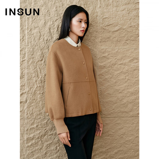 
Enshang specially selected 2025 spring shadow children's clothing Maillard casual round neck splicing short jacket Camel S 36