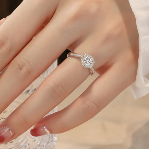 MZMZ platinum ring for women pt950 platinum engagement diamond ring versatile Valentine's Day birthday gift for girlfriend and wife when/next day delivery - light luxury six-pointed star diamond ring 50 points live mouth