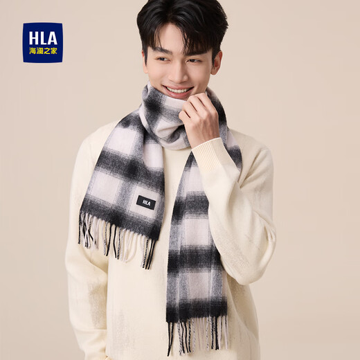 Heilan House Sheep Wool Men's Scarf Autumn and Winter Warm, Cold and Windproof Comfortable Gift Box Women's Plaid Fashion Trend Scarf Black and Gray Plaid