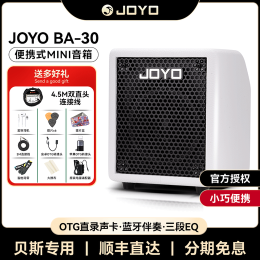 JOYO Electric Bass Speaker BA-30 Portable Electric Bass Speaker OTG Live Recording Bluetooth Play and Sing Bass Speaker SF BA-30 White + Cable + Gift