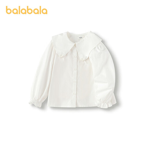 Balabala shopping mall same style children's clothing girls long-sleeved shirt pure cotton white shirt 2025 spring new top original white 10101 100