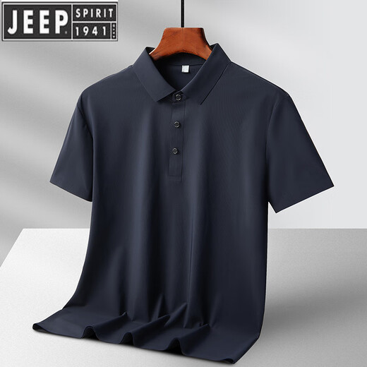 JEEP SPIRIT吉普2025冰丝速干POLO衫男士夏季薄.款感无痕凉感夏装短袖t恤 6629海军蓝 M -110斤