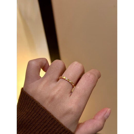 OEMG Old Phoenix Gold Store's ancient method inherited 18k gold sparkling diamond honeycomb ring women's niche simple and versatile ring 2 rose gold honeycomb ring with diamonds US size 5