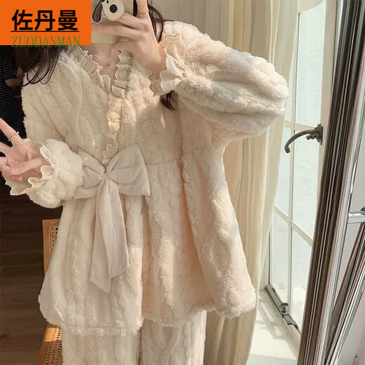 GFXM睡衣女冬款珊瑚绒加绒加厚2023年新款可爱公主法兰绒秋冬季家居服 绒款-9901#杏色 M 70-90斤