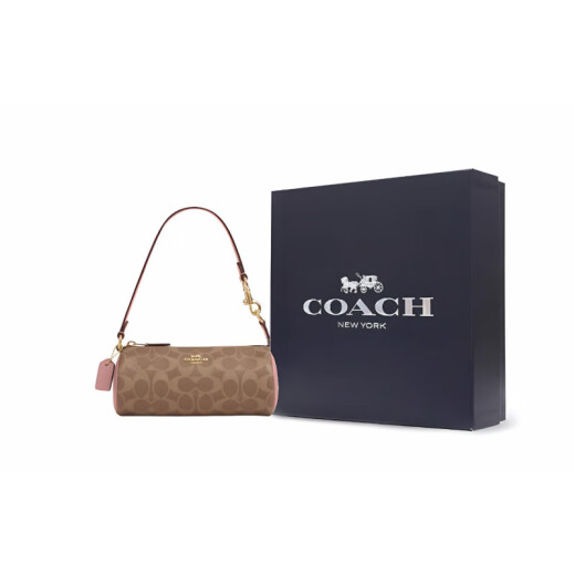 蔻驰（COACH）Nolita20金属徽标Logo拉链开合PVC圆筒包手提单肩包小号女款棕色 礼盒装(基础装+黄色专柜礼盒)