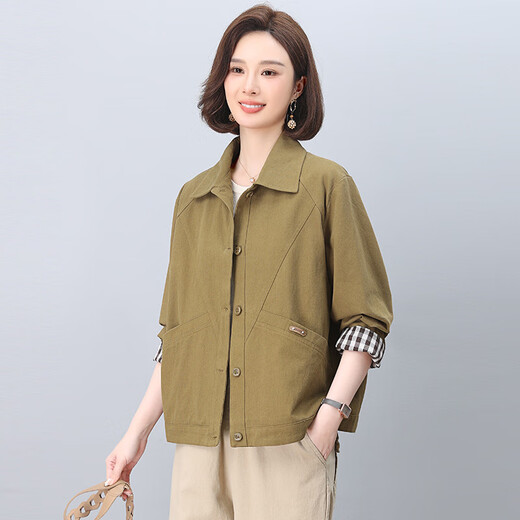 Bolomido Echtes Luxus-High-End-Frauen-Erstjacke für Frauen für Frauen 2025 SOMMER NEUER KURZE Casual Jacket Top Khaki L empfohlen 116-130jin [Jin ist 0,5 kg]