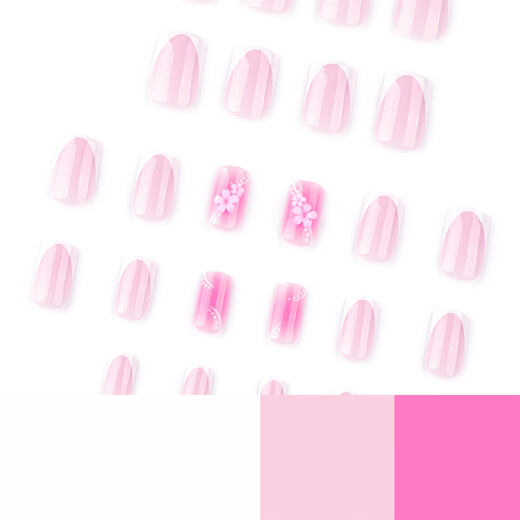 
White-looking handmade French white-wearing henna flowers summer short square nail art JP3892