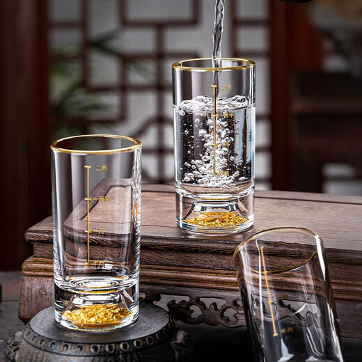 Creative crystal glass two-liang white cup homeware set light luxury gold foil one-liang strong cup Chinese style flowing gold foil crystal two-liang cup 12 pieces + 12 hole cup holder