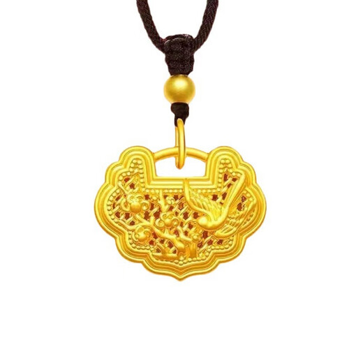 Furman yarn 999 pure gold-wrapped silver pendant for women gold ancient method hollow inheritance safe lock bag pendant birthday gift for girlfriend happy eyebrow pendant 2.5 default black rope-custom braided rope contact customer service